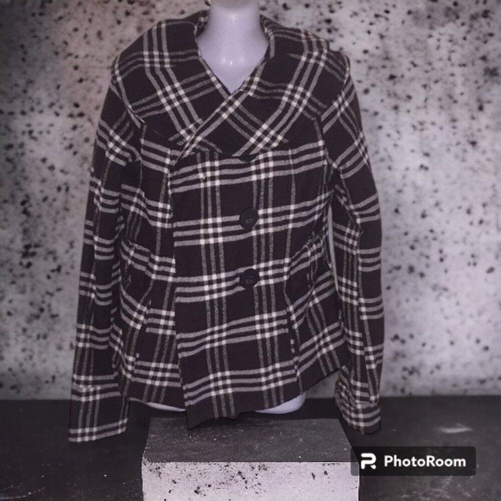 C Magic Large Plaid Thick Cropped Jacket Brown